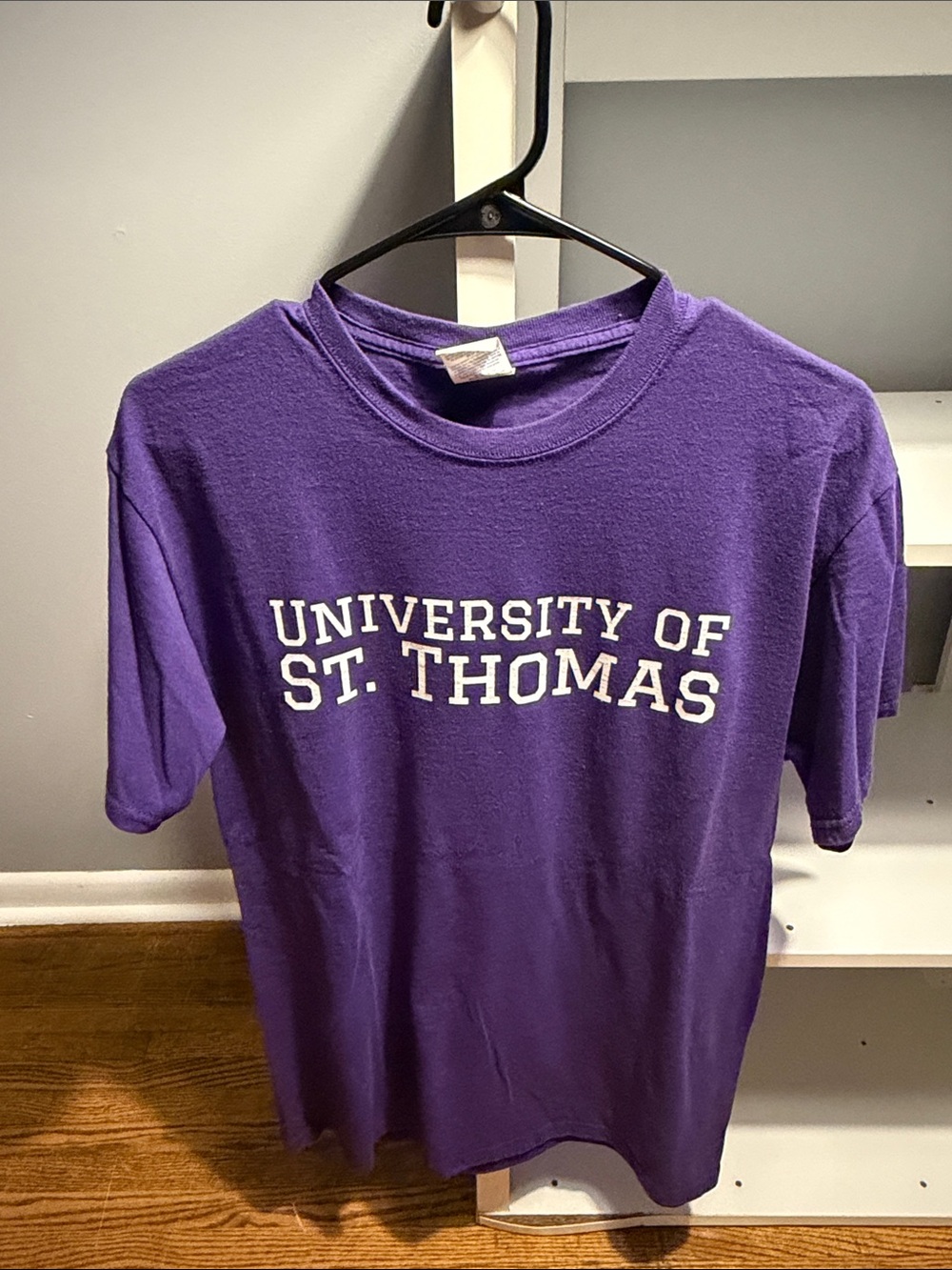 Jerzees Purple T-Shirt with White University of St. Thomas Chest Print